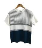 アー・ヴェ・ヴェ オム ミッシェルクラン a.v.v HOMME Tシャツ カットソー プルオーバー クルーネック ストライプ 切替 半袖 L 白 緑 ホワイト グリーン