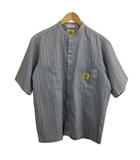 ジャーナルスタンダード JOURNAL STANDARD COWDEN シャツ ワーク カジュアル バンドカラー ストライプ ロゴ 半袖 M グレー 紺 ネイビー