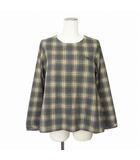  クラウドナイン cloudnine ブラウス バックボタン ノーカラー チェック 長袖 M-L グレー