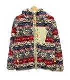 キューブシュガー CUBE SUGAR ボアジャケット ジップパーカー 総柄 M 赤 紺