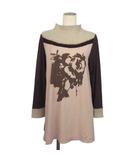 コーザノストラ COSA-NOSTRA カットソー ニット チュニック ボトルネック 異素材 配色 ボタニカル柄 42 茶 ブラウン ベージュ