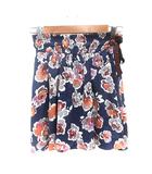 エフデ ef-de フレアスカート ミニ 花柄 ウエストマーク 7 S 紺 ネイビー /AU