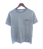 チャンピオン CHAMPION カットソー Tシャツ ラウンドネック ボーダー 半袖 M グレー /AU