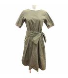  ルクルカ Lucruca ワンピース フレア ひざ丈 ウエストマーク 半袖 40 L 緑 カーキ /YK