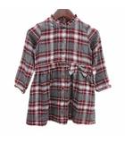 ベベ bebe ワンピース ひざ丈 リボン チェック 長袖 110 グレー 赤 レッド /YK ●RY