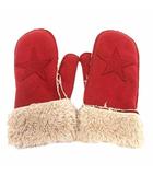  ノーブランド 手袋 ミトン フェイクスエード フェイクファー 赤 レッド  ベージュ /YK ●RY