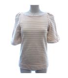 カオン Kaon カットソー ボートネック リボン スウェット ボーダー 三分袖 S ベージュ /AU