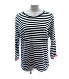 カットソー Tシャツ ロンT Uネック パイピング ボーダー 九分袖 M 黒 ブラック /AU