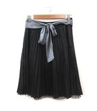 エフデ ef-de プリーツスカート ひざ丈 ウエストマーク 9 黒 ブラック グレー /MS