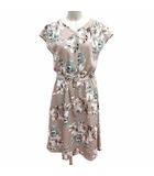 ナチュラルビューティーベーシック NATURAL BEAUTY BASIC ワンピース ひざ丈 花柄 フレンチスリーブ M ベージュ /YK