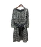 ナチュラルビューティーベーシック NATURAL BEAUTY BASIC ワンピース ミニ 総柄 長袖 L 黒 ブラック /MN