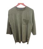 アーバンリサーチ URBAN RESEARCH ITEMS カットソー Tシャツ ラウンドネック フェイクスエード 七分袖 38 M カーキ 緑 グリーン /AU