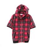  ダブルフォーカス Doublefocus パーカー ジップアップ チェック 半袖 M ピンク 黒 ブラック 白 ホワイト /MS ●RY