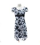 エフデ ef-de ワンピース ひざ丈 半袖 シフォン 花柄 7 S 紺 ネイビー 白 ホワイト /YI
