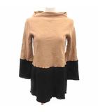 ワンピース チュニック ハイネック バイカラー 長袖 ウール 40 L ベージュ 黒 ブラック /YK