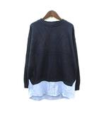 グローバルワーク GLOBAL WORK カットソー ハイネック 長袖 切替 L 紺 ネイビー /MN