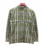 グリーンレーベルリラクシング ユナイテッドアローズ green label relaxing カジュアルシャツ ノーカラー チェック 長袖 S 緑 グリーン 茶 ブラウン /YK