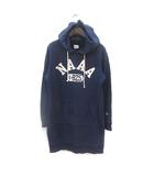 チャンピオン CHAMPION ワンピース スウェット ミニ プリント フード 長袖 M 紺 ネイビー 白 ホワイト /MS