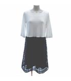 Collection ワンピース フレア ひざ丈 ドッキング 七分袖 L 白 ホワイト 黒 ブラック /YK