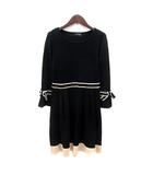 ユニバーバル ミューズ UNIVERVAL MUSE ワンピース ニット ミニ ライン 長袖 リボン 黒 ブラック /MN