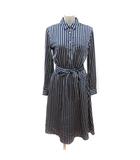 ギルドプライム GUILD PRIME シャツワンピース ロング ストライプ ウエストマーク 長袖 36 紺 ネイビー ベージュ 白 ホワイト /MS
