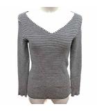 エフデ ef-de ニット カットソー Vネック ボーダー 長袖 9 M 黒 ブラック 白 ホワイト /YK