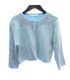 エフデ ef-de ニット カーディガン フェイクパール 七分袖 9 M 水色 ライトブルー /AU