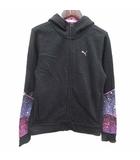 スポーツウェア パーカー ジップアップ 裏起毛 総柄 160 黒 ブラック 紫 パープル /YK