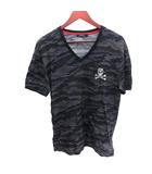 カットソー Tシャツ Vネック スパンコール 迷彩柄 カモフラ 半袖 3 L グレー /AU