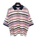 ニコアンド Niko and.. ポロシャツ 鹿の子 ハーフジップ 刺繍 ボーダー 五分袖 LONG M ピンク /AU