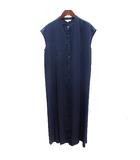 プラステ PLST シャツワンピース ロング プリーツ フレンチスリーブ M 紺 ネイビー /AU