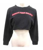 Tシャツ カットソー ショート丈 ロゴプリント 長袖 F 黒 ブラック /YK