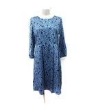 エル ELLE ワンピース ひざ丈 七分袖 総柄 38 M 紺 ネイビー 黒 ブラック /YI