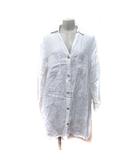 ザラ ZARA シャツワンピース ひざ丈 シアー 麻 リネン 長袖 白 ホワイト /YI