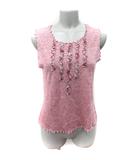 ミラショーン mila schon カットソー ノースリーブ フリル かぎ編み 麻混 リネン混 42 XL 赤 レッド /YI