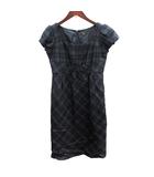 コムサイズム COMME CA ISM ワンピース ひざ丈 スクープドネック チェック ウール フレンチスリーブ M チャコールグレー /AU