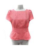 シャツ ブラウス ペプラム プルオーバー 刺繍 半袖 2 M サーモンピンク /YI