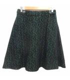 フレアスカート ひざ丈 ツイード 3 L 黒 ブラック 緑 グリーン /YK