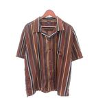 チャオパニック CIAOPANIC シャツ スキッパーカラー ストライプ 五分袖 L 茶 ブラウン /MN