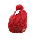 ニット帽子 ワッチキャップ ポンポン ケーブル 裏起毛 54-60cm 赤 レッド /AU