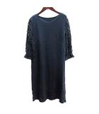 COLLECTION ワンピース ミモレ ロング 切替 レース 七分袖 L 紺 ネイビー /AU