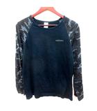 ニット カットソー Uネック 長袖 総柄 M 紺 ネイビー /RT