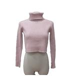 ミシェルマカロン michell Macaron ニット カットソー タートルネック ビジュー リブ ショート丈 長袖 XS ピンク /MS