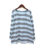 マウジー MOUSSY ニット セーター ボーダー 長袖 F 水色 ライトブルー /MN