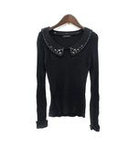 クイーンズコート QUEENS COURT ニット カットソー 長袖 リブ ビジュー アンゴラ混 2 M 黒 ブラック /MN