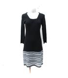 クイーンズコート QUEENS COURT ニットワンピース ひざ丈 長袖 ツイード 2 M 黒 ブラック 白 ホワイト /YI