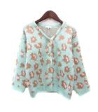 グリーンレーベルリラクシング ユナイテッドアローズ green label relaxing カーディガン ニット 豹柄 レオパード 135 水色 ライトブルー /MN