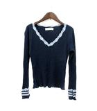ケイタマルヤマ KEITA MARUYAMA ニット カットソー レース 長袖 リブ 1 S 紺 ネイビー /MN