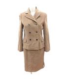 ハロッズ Harrods スーツ セットアップ 上下 Pコート ピーコート ジャケット 総裏地 アンゴラ タイトスカート ひざ丈 ストライプ 2 M 茶 ブラウン /AU