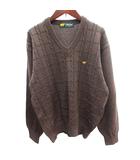ゴールデンベア GOLDEN BEAR ニット セーター Vネック 刺繍 ケーブル 長袖 M 茶 ブラウン /AU
